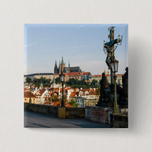 Prague Castle view from Charles bridge, Czech R. 15 Cm Square Badge