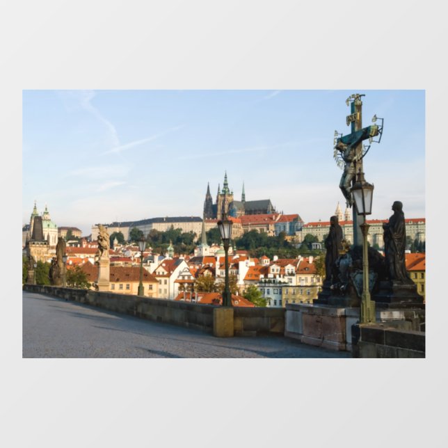 Prague Castle view from Charles bridge, Czech R. Window Cling (Sheet)