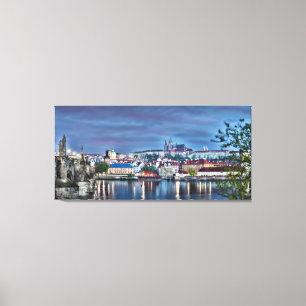 Prague Castle Vltava River Night Canvas Print