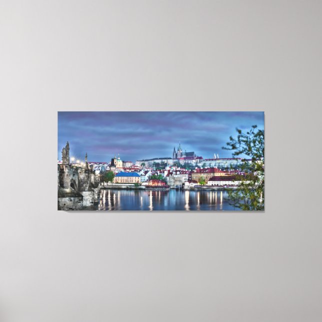 Prague Castle Vltava River Night Canvas Print (Front)