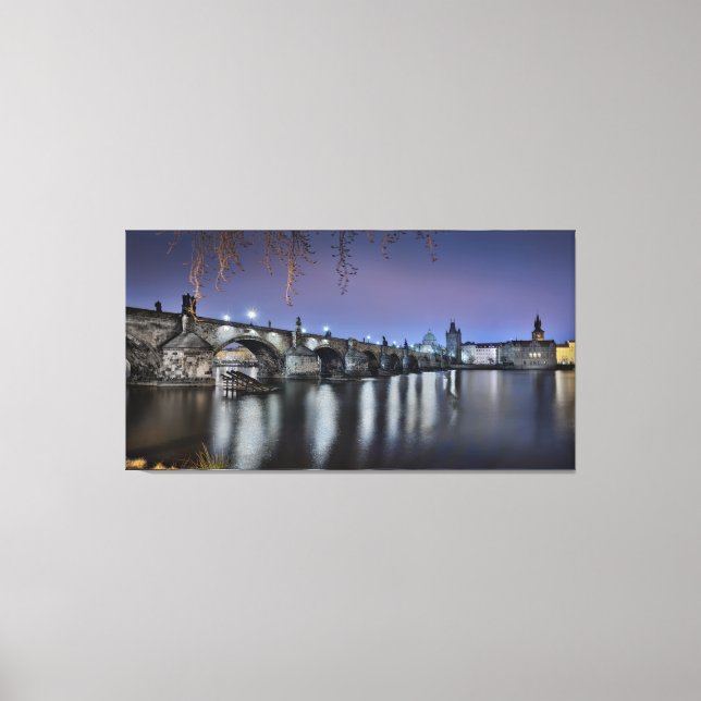 Prague Charles Bridge at Night Canvas Print (Front)