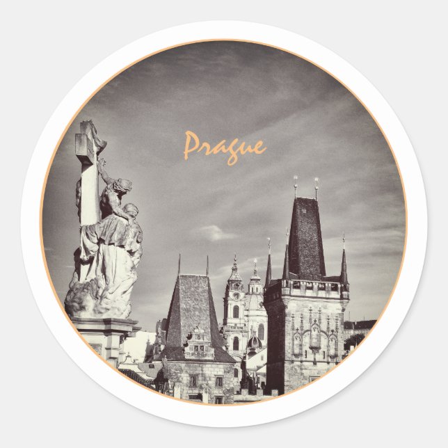 Prague & Charles Bridge, Christ, Castle / Czechia Classic Round Sticker (Front)