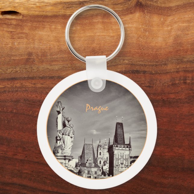 Prague & Charles Bridge, Christ, Castle / Czechia Key Ring (Front)
