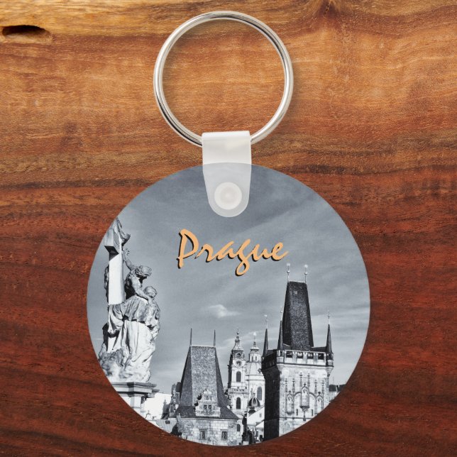 Prague & Charles Bridge, Christ, Castle / Czechia Key Ring (Front)