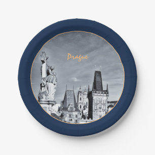 Prague & Charles Bridge, Christ, Castle / Czechia Paper Plate