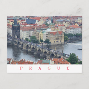Prague Charles Bridge panoramic view postcard
