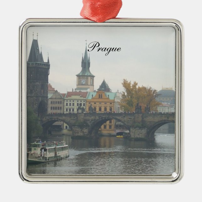 Prague Charles Bridge Square Ornament (Front)