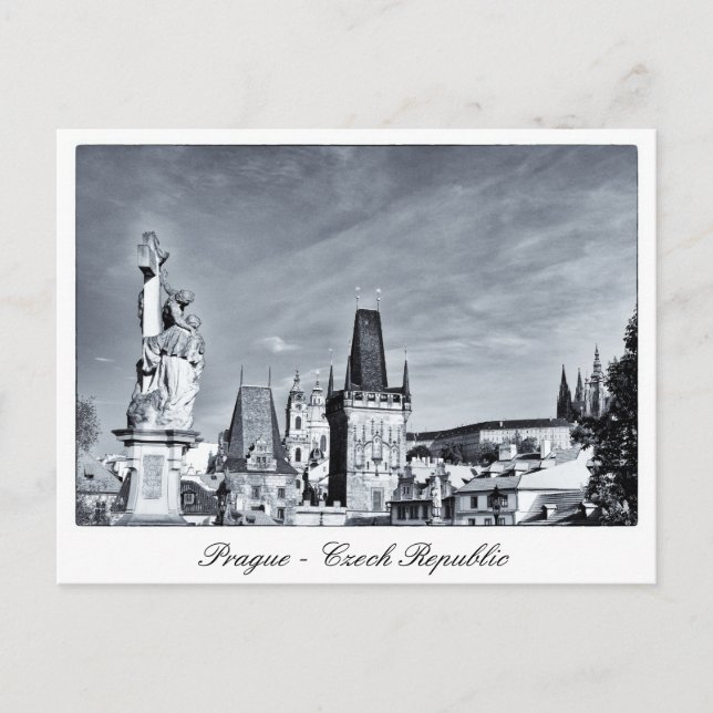 Prague, Charles Bridge Statues, City Towers /Czech Postcard (Front)