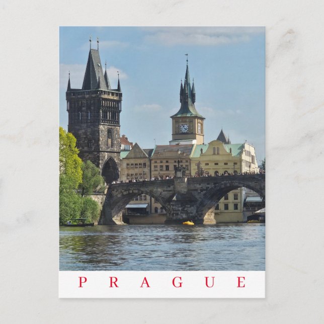 Prague Charles Bridge tower view postcard (Front)