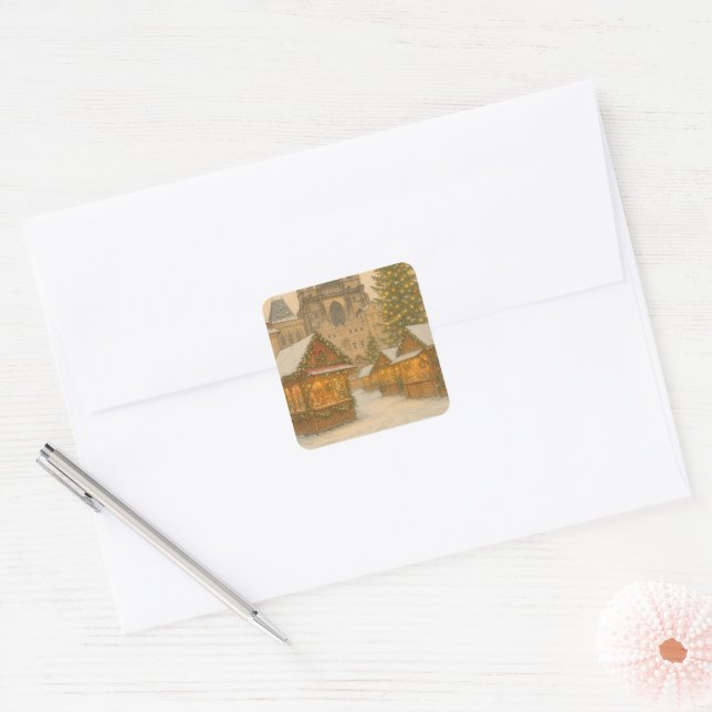 Prague Christmas Holiday Art – Winter  Square Sticker (Envelope)