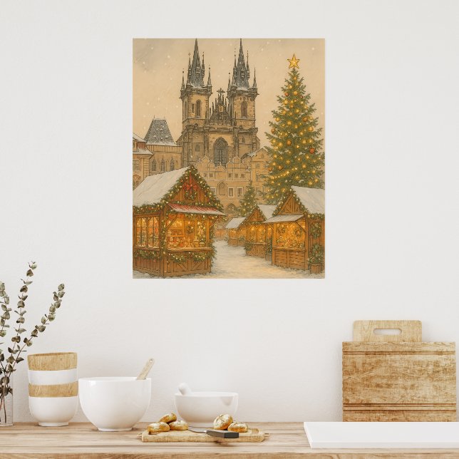 Prague Christmas Postcard Holiday Art Poster  (Kitchen)