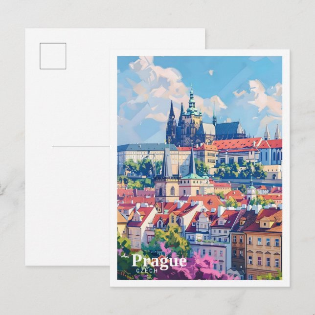Prague City Czech Republic Art Vintage Travel  Postcard (Front/Back)