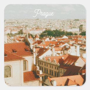 Prague Cityscape Souvenir Square Sticker