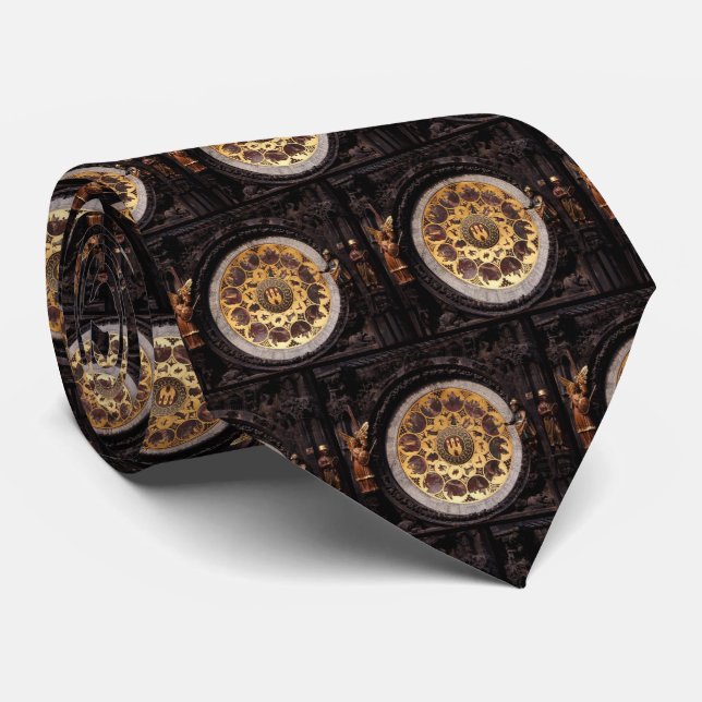 Prague Clock Decoration Neck Tie (Rolled)