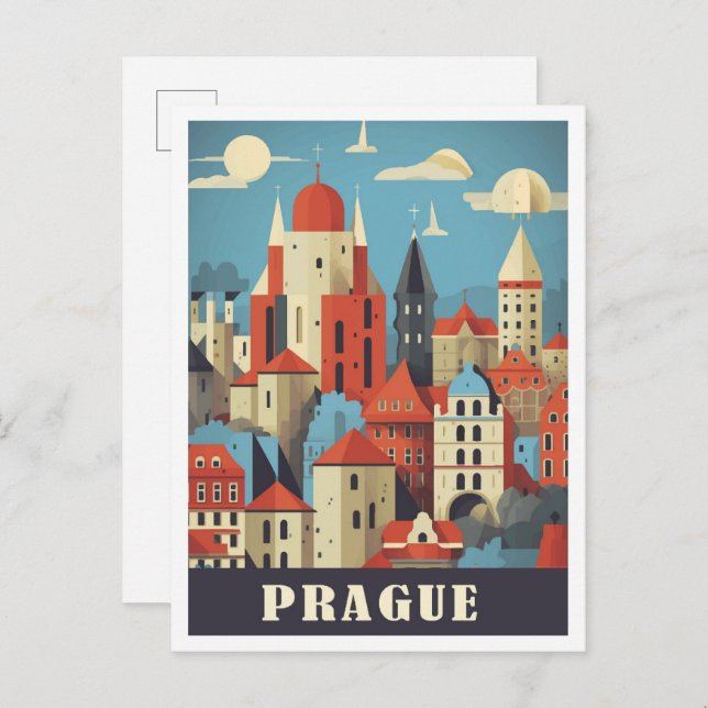 Prague Czech Art Travel Illustration Postcard (Front/Back)