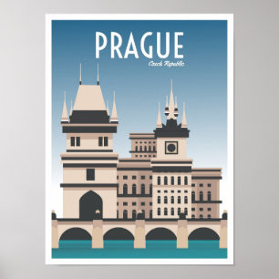 Prague Czech Art Vintage Travel Illustration Poster