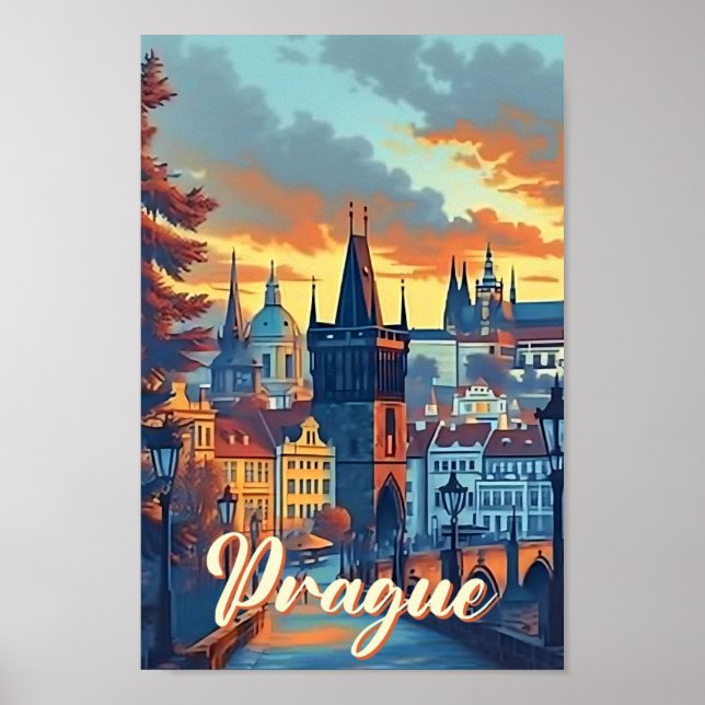 Prague Czech Artistic Travel Illustration Poster (Front)