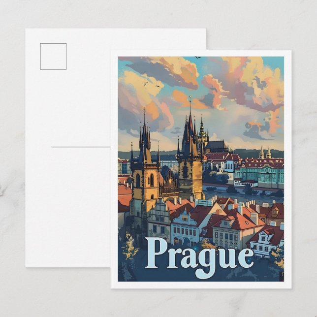 Prague Czech Classic Art Retro Vintage Travel Postcard (Front/Back)