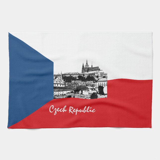Prague & Czech flag - historical Czechia /sports Tea Towel (Horizontal)