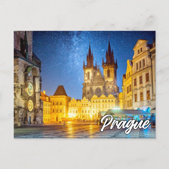 Prague, Czech Republic, After Dark Postcard (Front)