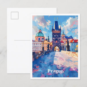Prague Czech Republic Art Vintage Travel  Postcard