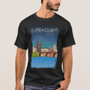Prague Czech Republic Bridge Vintage Minimal Retro T-Shirt