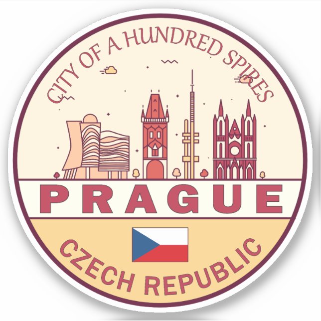 Prague Czech Republic City Skyline Emblem (Front)
