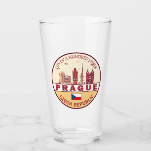 Prague Czech Republic City Skyline Emblem Glass