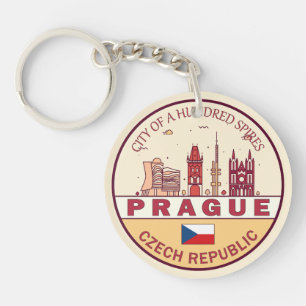 Prague Czech Republic City Skyline Emblem Key Ring