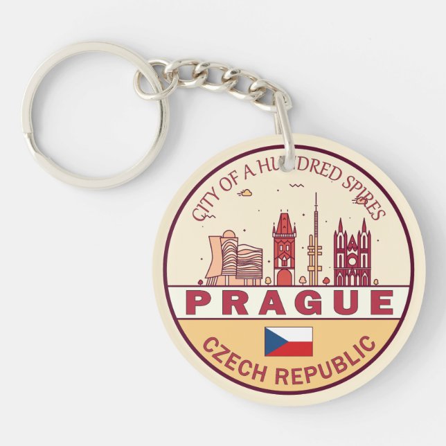 Prague Czech Republic City Skyline Emblem Key Ring (Front)