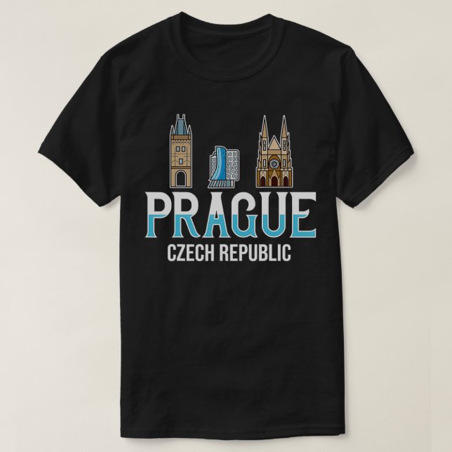 Prague Czech Republic City Skyline Map Travel  T-Shirt (Design Front)