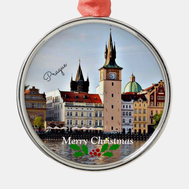 Prague, Czech Republic - Merry Christmas Metal Tree Decoration (Front)