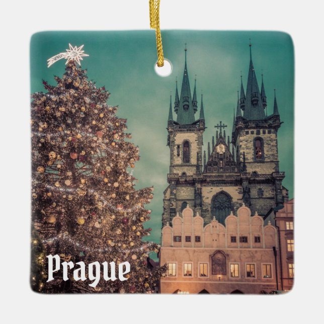 Prague Czech Republic Old Town Photo Christmas Ceramic Ornament (Front)