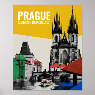 Prague Czech Republic Old Town Skyline Collage Poster