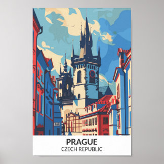 Prague Czech Republic Retro Artwork Travel  Poster