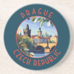 Prague Czech Republic Retro Distressed Circle Coaster<br><div class="desc">Prague retro vector travel design. Prague,  capital city of the Czech Republic,  is bisected by the Vltava River. Nicknamed “the City of a Hundred Spires, ” it's known for its Old Town Square.</div>