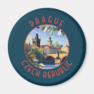 Prague Czech Republic Retro Distressed Circle Magnet