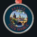 Prague Czech Republic Retro Distressed Circle Metal Tree Decoration<br><div class="desc">Prague retro vector travel design. Prague,  capital city of the Czech Republic,  is bisected by the Vltava River. Nicknamed “the City of a Hundred Spires, ” it's known for its Old Town Square.</div>
