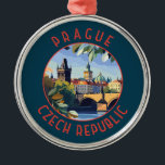 Prague Czech Republic Retro Distressed Circle Metal Tree Decoration<br><div class="desc">Prague retro vector travel design. Prague,  capital city of the Czech Republic,  is bisected by the Vltava River. Nicknamed “the City of a Hundred Spires, ” it's known for its Old Town Square.</div>