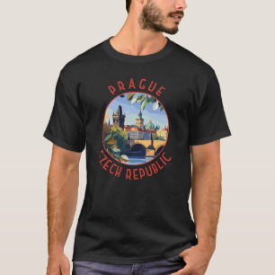 Prague Czech Republic Retro Distressed Circle T-Shirt