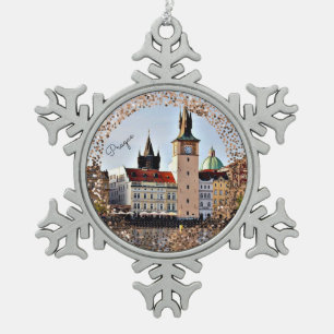 Prague, Czech Republic Snowflake Pewter Christmas  Ornament