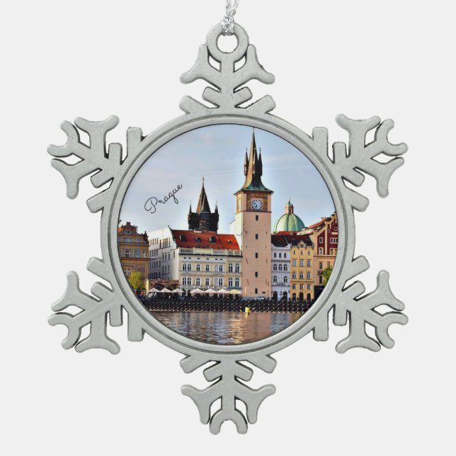 Prague, Czech Republic Snowflake Pewter Christmas Ornament (Front)