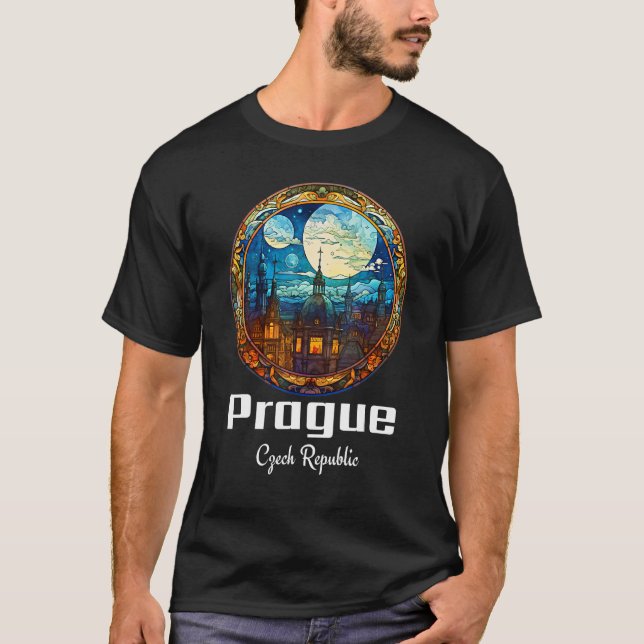Prague Czech Republic Stained Glass Souvenir Pragu T-Shirt (Front)