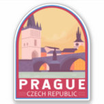 Prague Czech Republic Travel Art Vintage<br><div class="desc">Prague retro vector art design. Nicknamed “the City of a Hundred Spires, ” it's known for its Old Town Square,  the heart of its historic core,  with colourful baroque buildings.</div>
