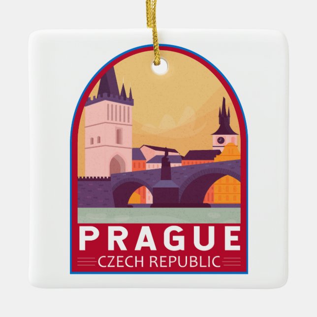 Prague Czech Republic Travel Art Vintage Ceramic Ornament (Front)