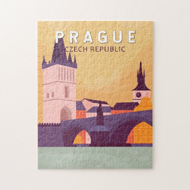 Prague Czech Republic Travel Art Vintage Jigsaw Puzzle (Vertical)