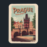 Prague Czech Republic Travel Art Vintage Magnet<br><div class="desc">Prague retro vector travel design. Prague,  capital city of the Czech Republic,  is bisected by the Vltava River. Nicknamed “the City of a Hundred Spires, ” it's known for its Old Town Square.</div>