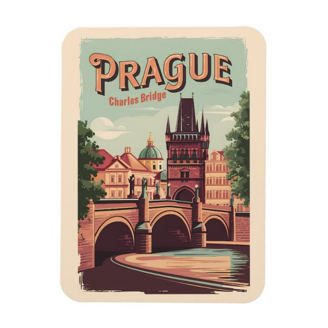 Prague Czech Republic Travel Art Vintage Magnet (Vertical)