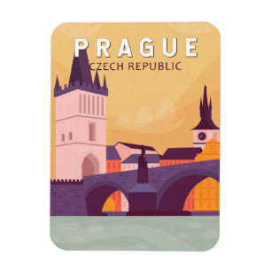 Prague Czech Republic Travel Art Vintage Magnet