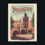 Prague Czech Republic Travel Art Vintage Postcard<br><div class="desc">Prague retro vector travel design. Prague,  capital city of the Czech Republic,  is bisected by the Vltava River. Nicknamed “the City of a Hundred Spires, ” it's known for its Old Town Square.</div>